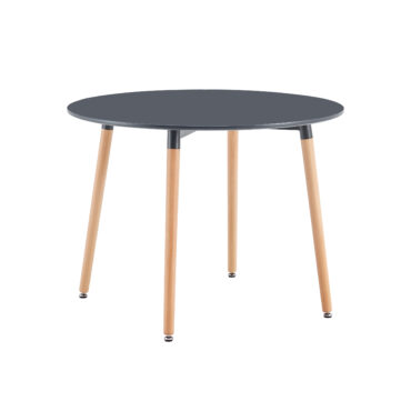 Mesa redonda de estilo nórdico. Patas de madera color natural y tapa de DM lacado gris marengo.