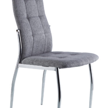 Silla comedor modelo Diana cromo con tapizado tela gris.